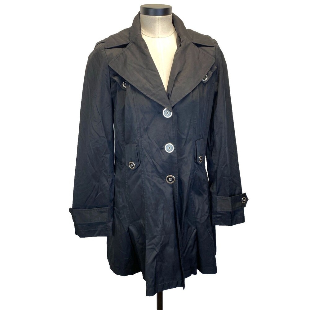 Via Spiga Trench Coat Women's S Hooded Black Single-Breasted Missing Belt